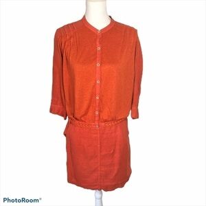 Zyga Linen Orange Tunic Dress Sz 38 Braided Women